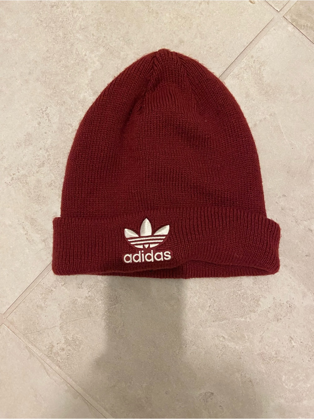 adidas Burgundy Knit Beanie with White Trefoil